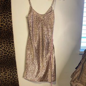Lasenza leopard slip on dress with pink ribbon